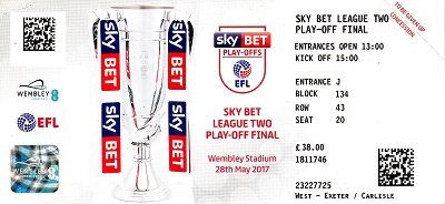 Blackpool vs Exeter match ticket at Wembley