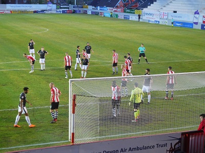 View of players in the Exeter Lincoln play off semi final game